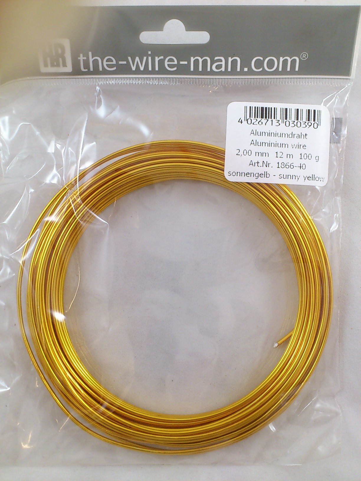 Aluminium wire sunny yellow 2mmx12m